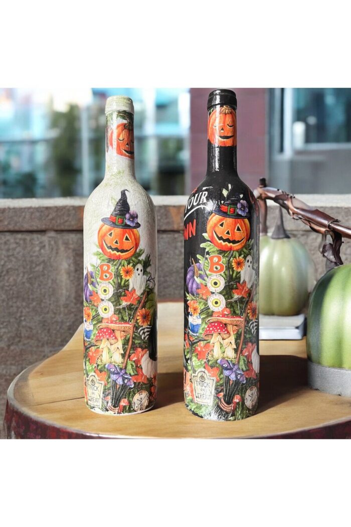 El Boyaması Şarap Şişesi, Ev ve Mutfak Dekoru, Hediye Seçeneği, Halloween Dekorasyonu - Görsel 5