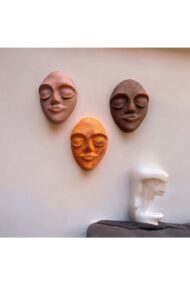 El Yapımı Yüz Heykeli Taş Duvar Dekoru 3'li Set, Modern Tasarım, Eskitme Taş Görünümlü Duvar Mask - Görsel 2