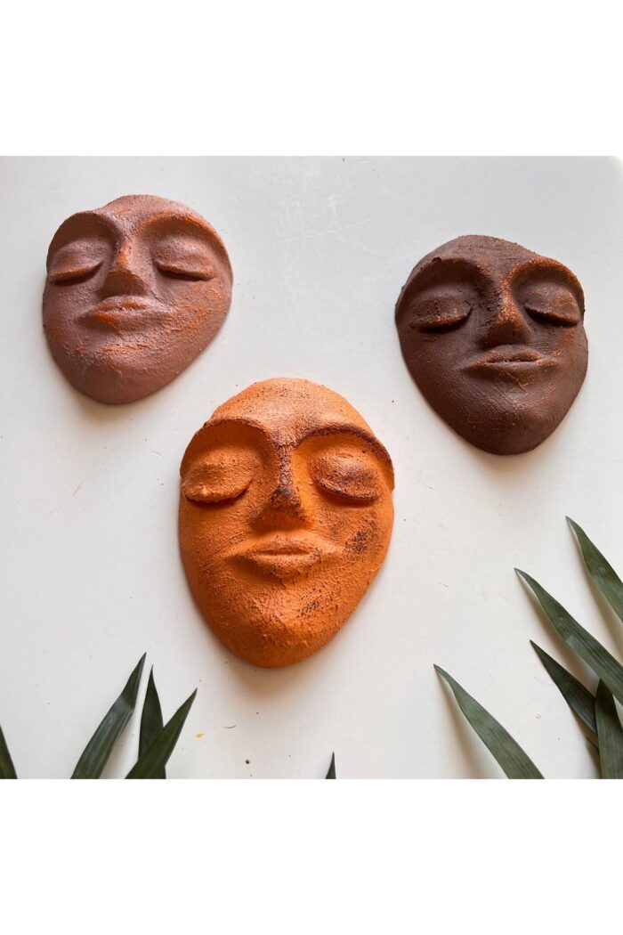 El Yapımı Yüz Heykeli Taş Duvar Dekoru 3'li Set, Modern Tasarım, Eskitme Taş Görünümlü Duvar Mask - Görsel 8