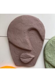 Soyut Tasarım El Yapımı Duvar Dekoru Renkli Taş Maske BÜYÜK 5'li Set, Dekor Mask, 3D Duvar Heykeli - Görsel 7