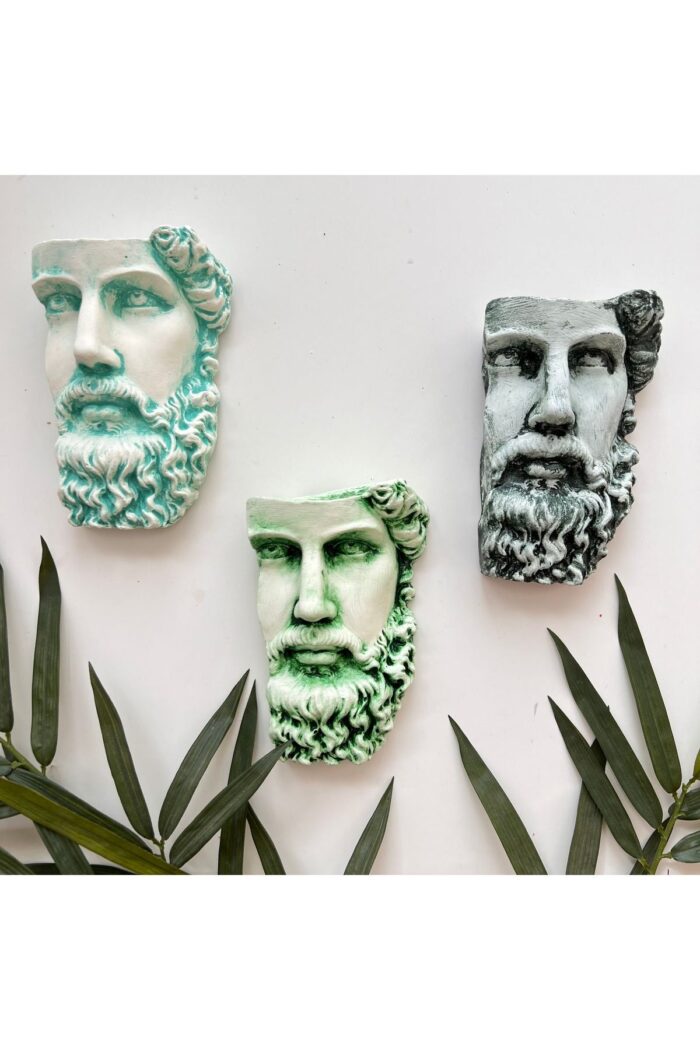 Antik Eskitme Dekoratif Poseidon Beton Biblo Heykel 3'lü Set Ev Dekor Duvar Dekoru - Görsel 1