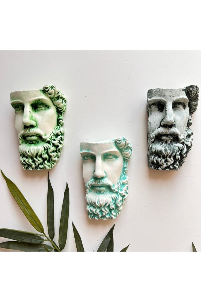 Antik Eskitme Dekoratif Poseidon Beton Biblo Heykel 3'lü Set Ev Dekor Duvar Dekoru - Görsel 2