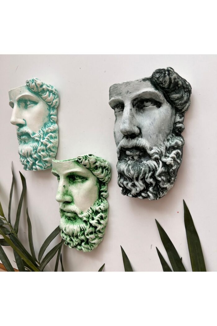 Antik Eskitme Dekoratif Poseidon Beton Biblo Heykel 3'lü Set Ev Dekor Duvar Dekoru - Görsel 3