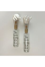 El Heykel Dekorlu Buzlu Cam Şarap Şişesi Pilli Tıpa Peri Led Işıklı Aplik 2'li Set, duvar dekoru - Görsel 5