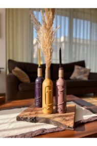 El Yapımı Cam Şarap Şişesi Dekorasyonları 3'lü Set, Soyut Desenli Şişeler, Ev dekoru, Bar dekoru - Görsel 4