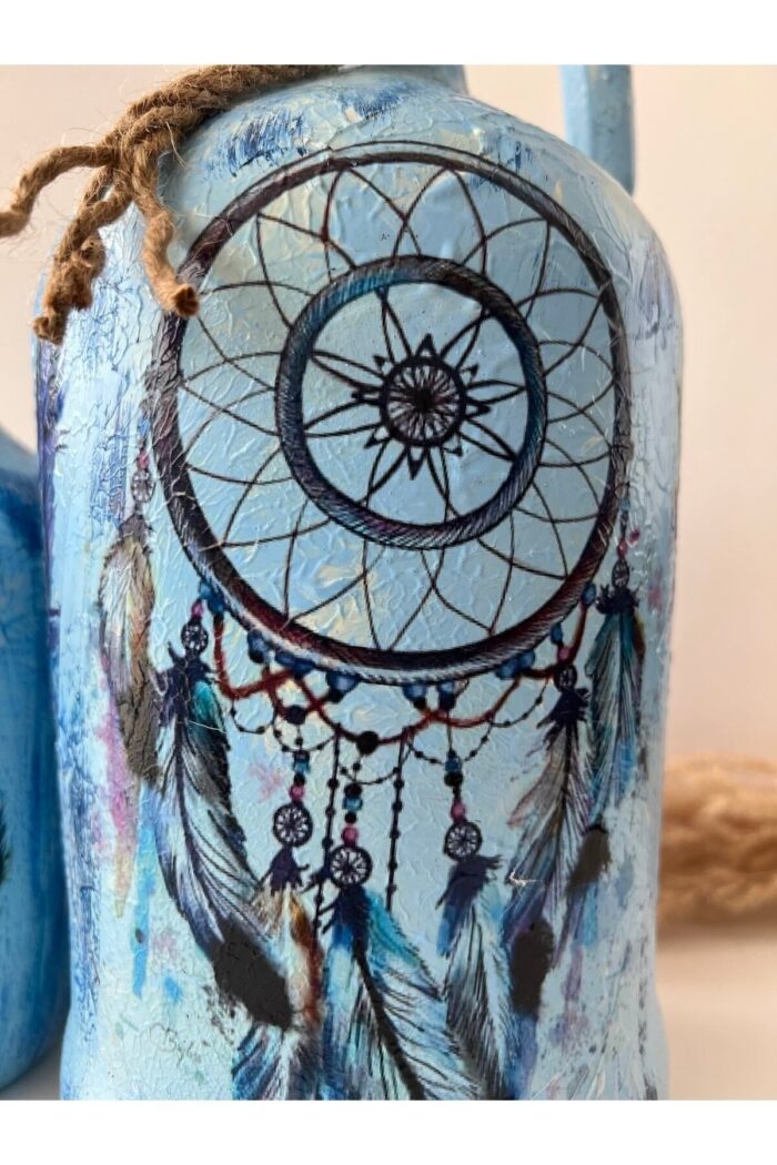 Dreamcatcher Düşkapanı Özel Pigment Boyalı Mavi Dekoratif Damacana Şişeler 2'li Set - Görsel 8