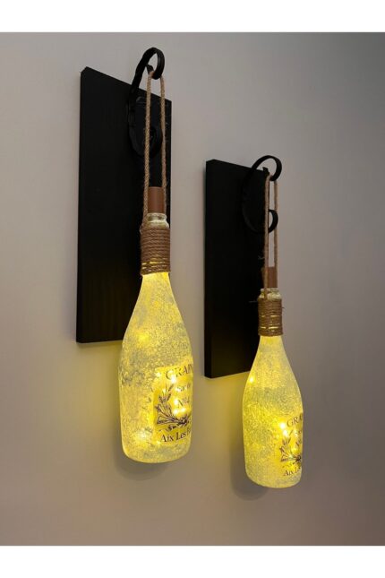 Kopya - Tıpa Peri Led Işıklı Siyah Ahşap Cam Şampanya Şişesi Duvar Aplik 2'li Set