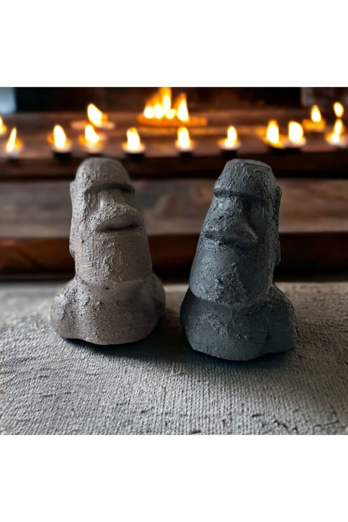 El Yapımı Beton Moai Paskalya Adası Dekoratif Heykel Hediyelik Biblo Ev Tasarım Dekoru 2 Li Set - Görsel 1