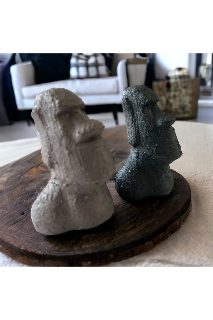 El Yapımı Beton Moai Paskalya Adası Dekoratif Heykel Hediyelik Biblo Ev Tasarım Dekoru 2 Li Set - Görsel 2