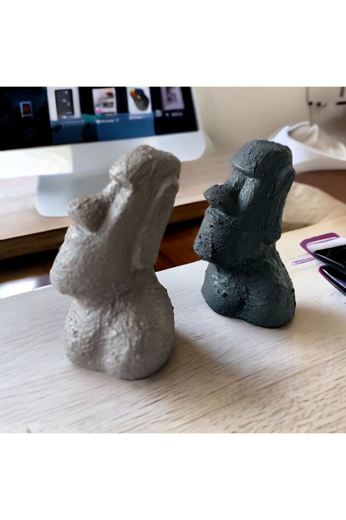 El Yapımı Beton Moai Paskalya Adası Dekoratif Heykel Hediyelik Biblo Ev Tasarım Dekoru 2 Li Set - Görsel 5