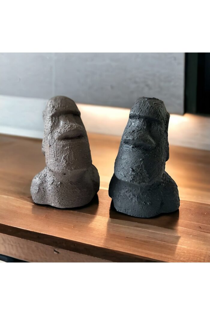 El Yapımı Beton Moai Paskalya Adası Dekoratif Heykel Hediyelik Biblo Ev Tasarım Dekoru 2 Li Set - Görsel 6