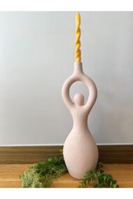 Yoga Zenith: Kadın Figürlü Özel Pigment Boyalı Seramik Vazo Ve Şamdan - Görsel 4