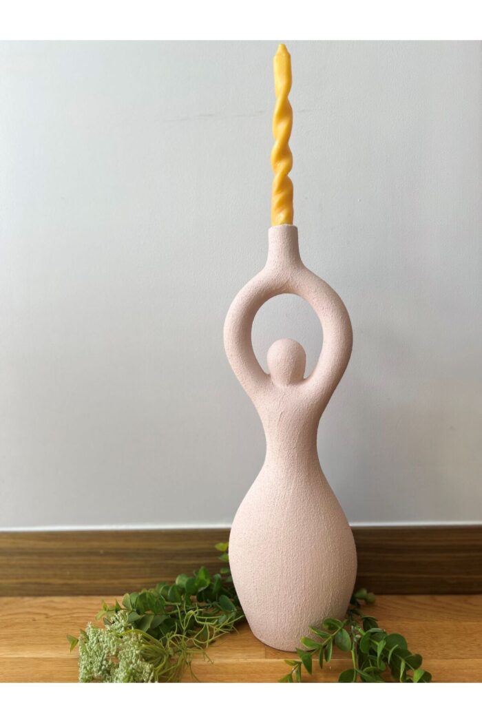 Yoga Zenith: Kadın Figürlü Özel Pigment Boyalı Seramik Vazo Ve Şamdan - Görsel 4