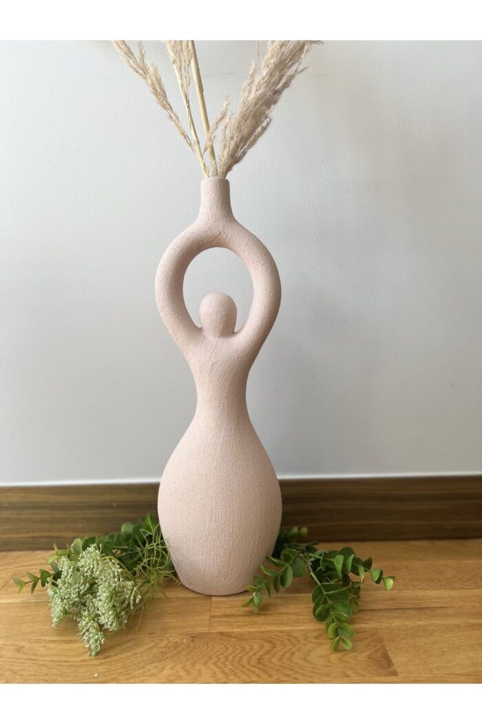 Yoga Zenith: Kadın Figürlü Özel Pigment Boyalı Seramik Vazo Ve Şamdan - Görsel 5