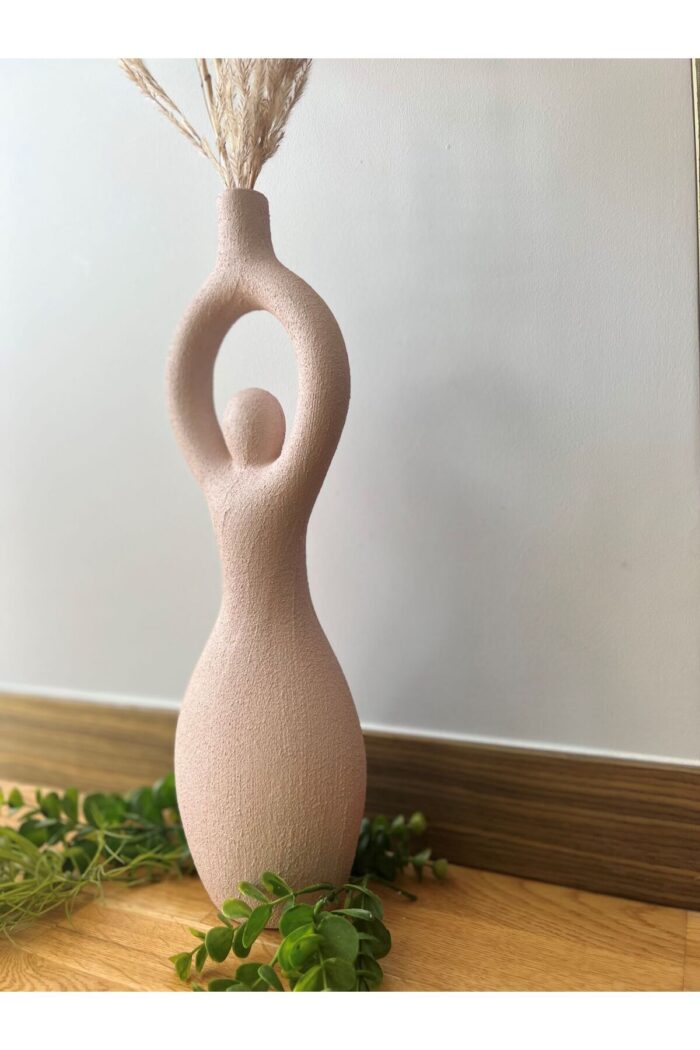 Yoga Zenith: Kadın Figürlü Özel Pigment Boyalı Seramik Vazo Ve Şamdan - Görsel 8