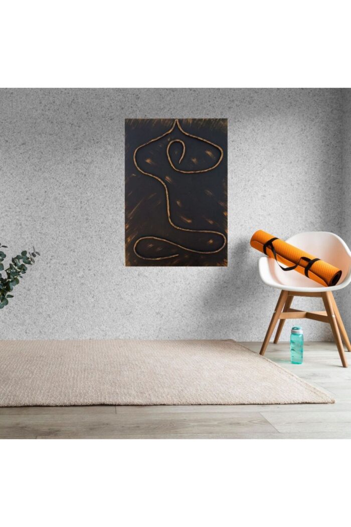 3d Kil Doku Ile Altın Yaldızlı Yoga Yapan Kadın Tablosu, Soyut Figür Tablo, Yoga Stili Dekor - Görsel 1