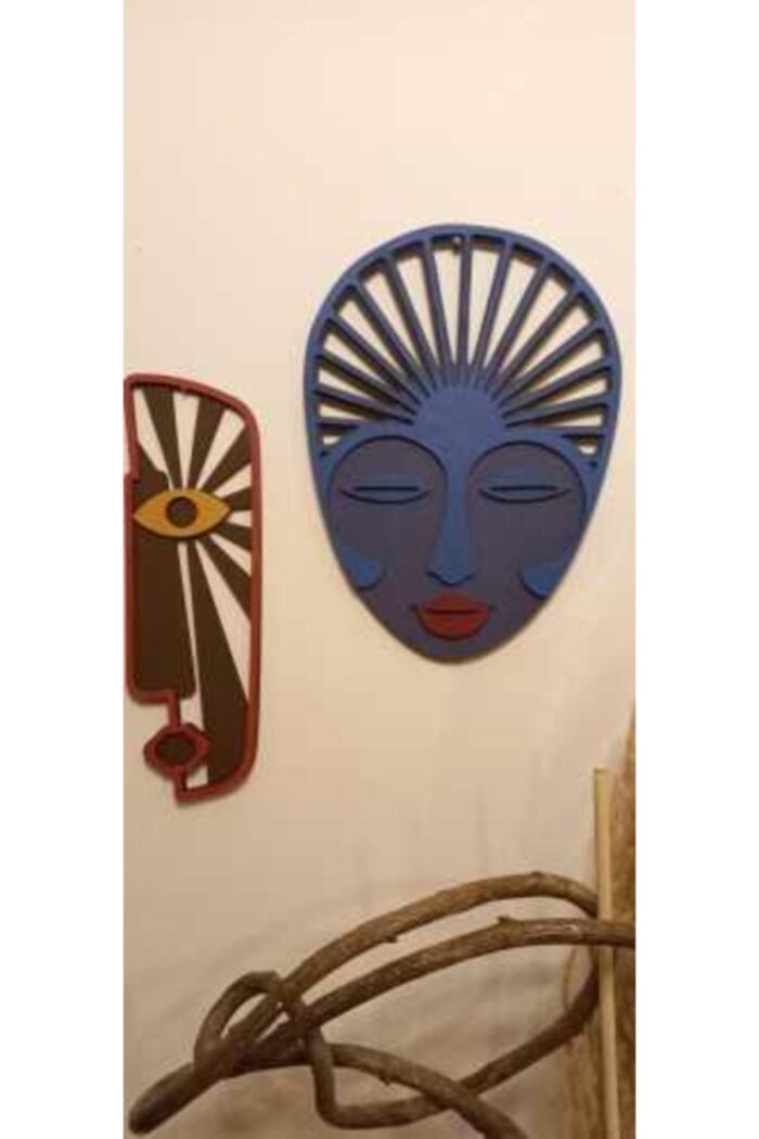 Ahşap Boyama Afrika Mask 2'li Duvar Süsü - Görsel 4