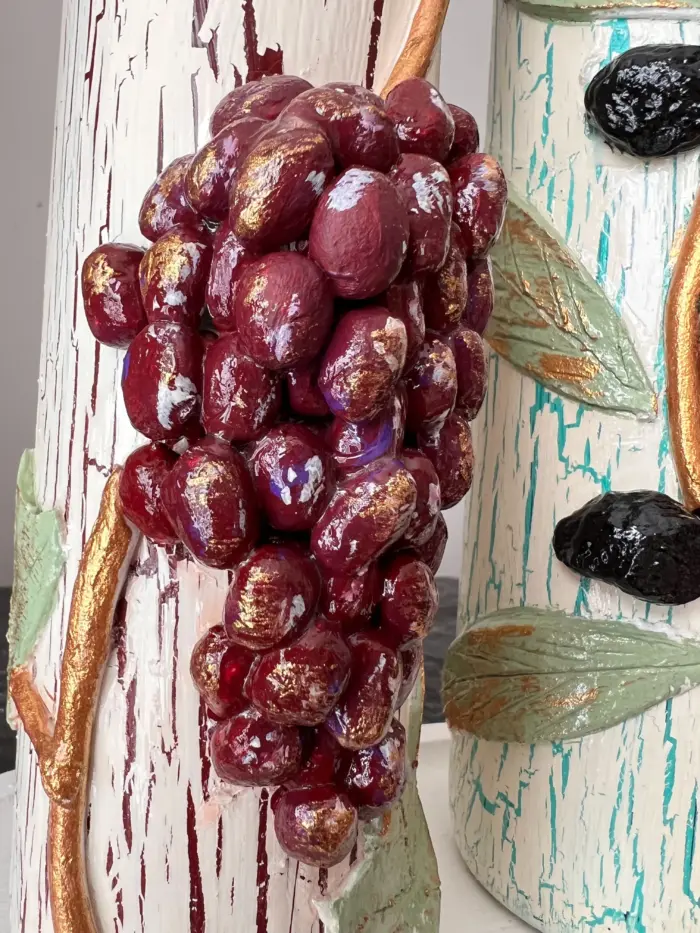 El Yapımı Kil Kabartma Uygulama Ege Dokunuşu El Yapımı Zeytin & Üzüm Şişeleri, Yağdanlık, Sosluk - Görsel 4