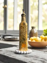 El Yapımı Zeytinyağı Desenli Cam Yağdanlık – El Boyaması Vintage Şişe | Sosluk, Sirkelik, Dekoratif Mutfak Aksesuarı 500ml - Görsel 2