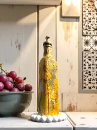 El Yapımı Zeytinyağı Desenli Cam Yağdanlık – El Boyaması Vintage Şişe | Sosluk, Sirkelik, Dekoratif Mutfak Aksesuarı 500ml