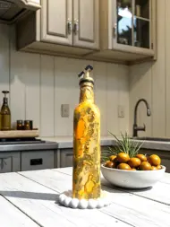 El Yapımı Zeytinyağı Desenli Cam Yağdanlık – El Boyaması Vintage Şişe | Sosluk, Sirkelik, Dekoratif Mutfak Aksesuarı 500ml - Görsel 3