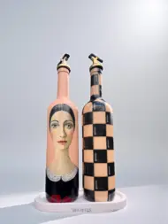 Kadın Tasarımlı 750 ml Zeytinyağı Sıvıyağ Şişesi Yağdanlık Yağlık Sirkelik Sosluk 2'li Set