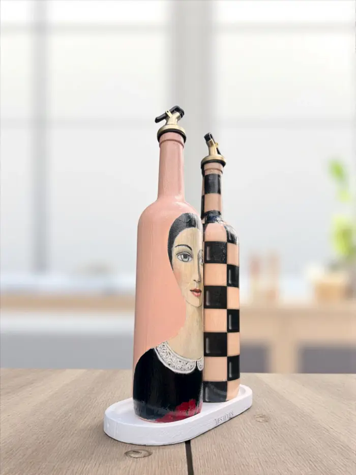 Kadın Tasarımlı 750 ml Zeytinyağı Sıvıyağ Şişesi Yağdanlık Yağlık Sirkelik Sosluk 2'li Set - Görsel 2