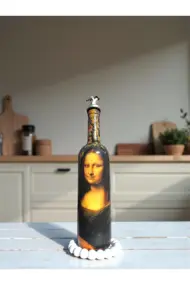 El Yapımı Mona Lisa Desenli 750ml Cam Yağdanlık, Sosluk, Sunumluk, Mutfak Dekorasyon - Görsel 2