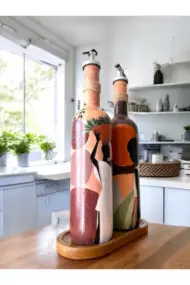 Afrika Kadın Temalı El Yapımı 750 ml Zeytinyağı Sıvıyağ Şişesi Yağdanlık Yağlık 2'li Set - Görsel 2
