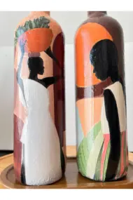 Afrika Kadın Temalı El Yapımı 750 ml Zeytinyağı Sıvıyağ Şişesi Yağdanlık Yağlık 2'li Set - Görsel 4