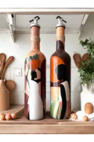 Afrika Kadın Temalı El Yapımı 750 ml Zeytinyağı Sıvıyağ Şişesi Yağdanlık Yağlık 2'li Set - Görsel 5