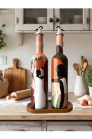 Afrika Kadın Temalı El Yapımı 750 ml Zeytinyağı Sıvıyağ Şişesi Yağdanlık Yağlık 2'li Set - Görsel 8