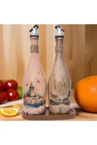 İstanbul Manzarası Desenli Sunum Stantlı 2'li 750 ml Zeytinyağı Sıvıyağ Şişesi Yağdanlık Yağlık - Görsel 2