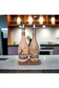 İstanbul Manzarası Desenli Sunum Stantlı 2'li 750 ml Zeytinyağı Sıvıyağ Şişesi Yağdanlık Yağlık - Görsel 3