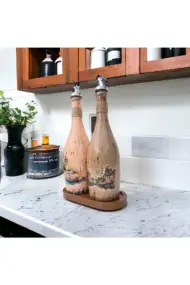 İstanbul Manzarası Desenli Sunum Stantlı 2'li 750 ml Zeytinyağı Sıvıyağ Şişesi Yağdanlık Yağlık - Görsel 4