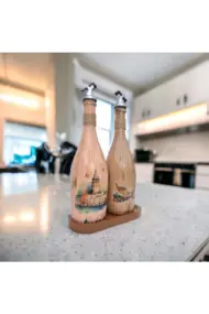 İstanbul Manzarası Desenli Sunum Stantlı 2'li 750 ml Zeytinyağı Sıvıyağ Şişesi Yağdanlık Yağlık - Görsel 5