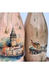 İstanbul Manzarası Desenli Sunum Stantlı 2'li 750 ml Zeytinyağı Sıvıyağ Şişesi Yağdanlık Yağlık - Görsel 7