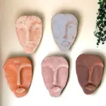 El Yapımı Taş Heykel Soyut Yüz Maske 5'li Set, Modern Eskitme Soyut Duvar Dekoru