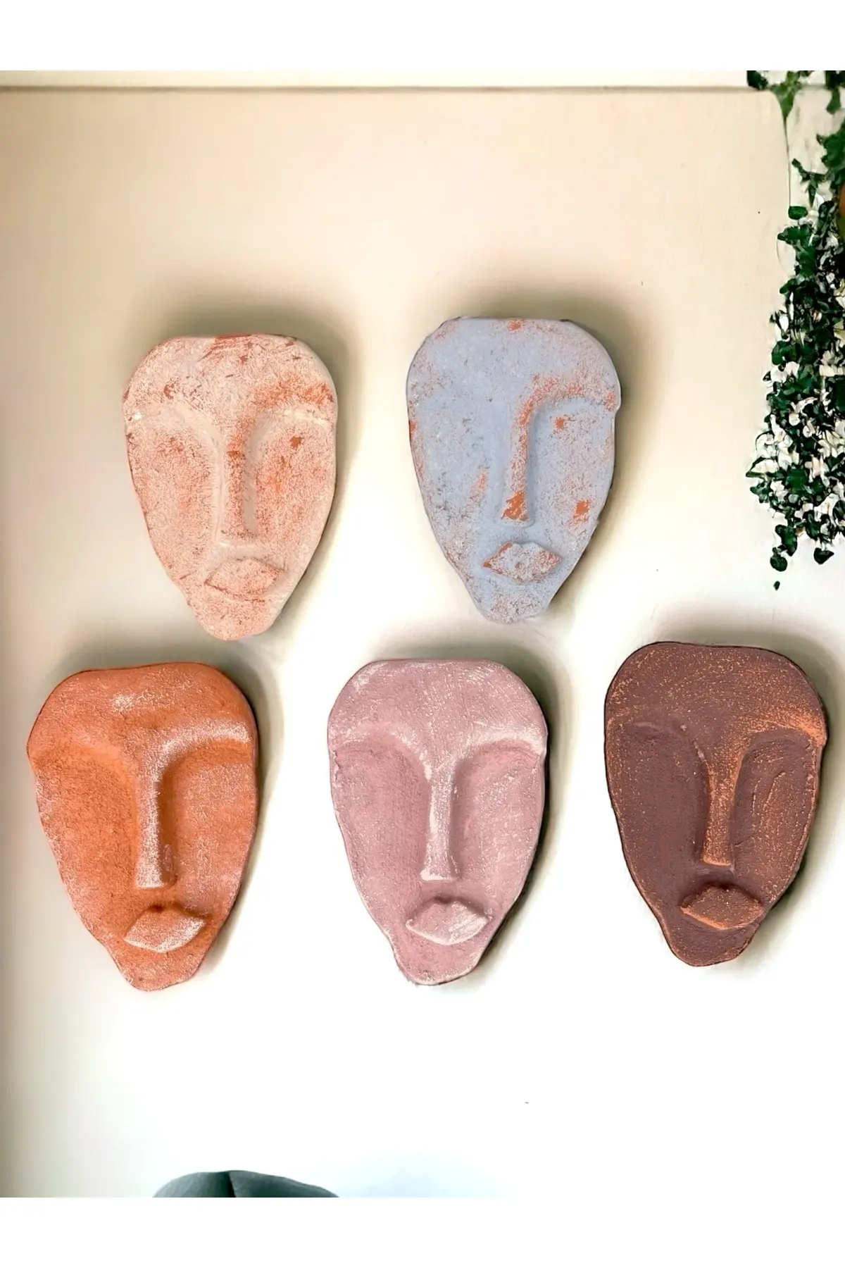 679664578945-img-1_org_zoom El Yapımı Taş Heykel Soyut Yüz Maske 5'li Set, Modern Eskitme Soyut Duvar Dekoru - Görsel 1