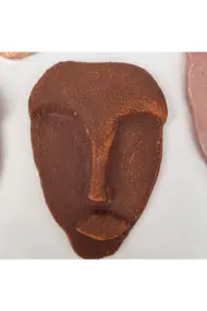 El Yapımı Taş Heykel Soyut Yüz Maske 5'li Set, Modern Eskitme Soyut Duvar Dekoru - Görsel 6