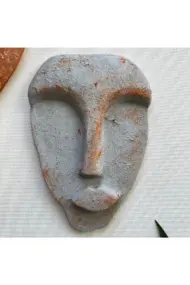El Yapımı Taş Heykel Soyut Yüz Maske 5'li Set, Modern Eskitme Soyut Duvar Dekoru - Görsel 7