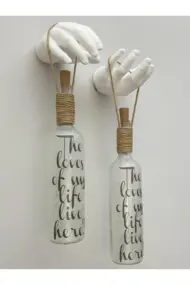 El Heykel Dekorlu Buzlu Cam Şarap Şişesi Pilli Tıpa Peri Led Işıklı Aplik 2'li Set, duvar dekoru - Görsel 2