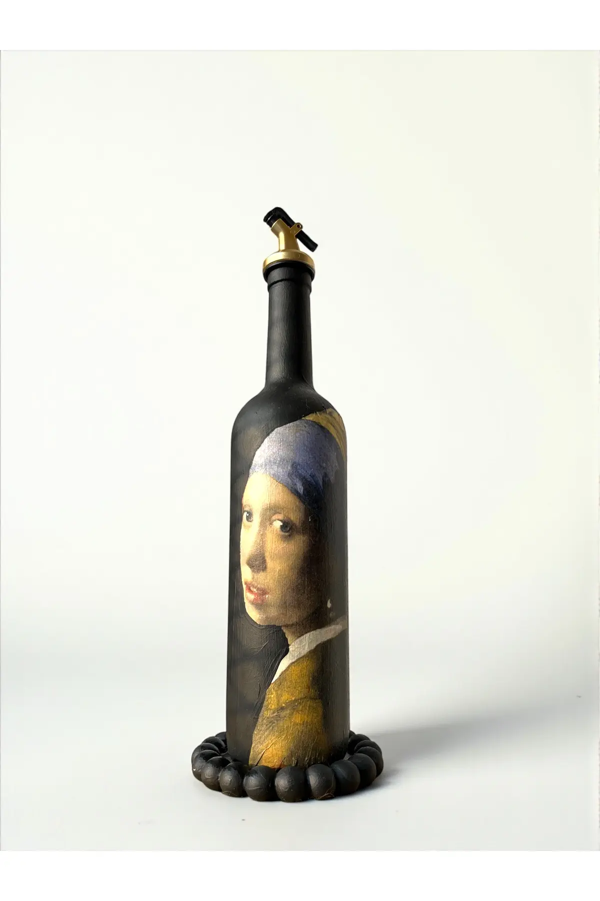 25897usgp-img-1_org_zoom El Yapımı İnci Küpeli Kız Desenli 750ml Cam Yağdanlık, Sosluk, Sunumluk, Mutfak Dekorasyon - Görsel 1