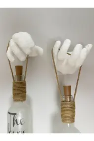 El Heykel Dekorlu Buzlu Cam Şarap Şişesi Pilli Tıpa Peri Led Işıklı Aplik 2'li Set, duvar dekoru - Görsel 6