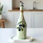 El yapımı Kabartma Kil Uygulamalı Zeytin Dalı Desenli Cam Şişe Sirkelik-Yağdanlık, Mutfak dekor