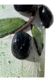 El yapımı Kabartma Kil Uygulamalı Zeytin Dalı Desenli Cam Şişe Sirkelik-Yağdanlık, Mutfak dekor - Görsel 6