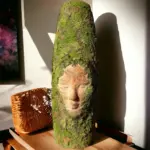 El Yapımı Yosun Detaylı İnsan Yüz Heykeli Dekorlu Özel Tasarım Vazo, Ev Dekoru, Ofis Dekoru