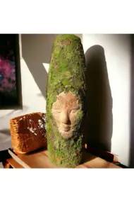 El Yapımı Yosun Detaylı İnsan Yüz Heykeli Dekorlu Özel Tasarım Vazo, Ev Dekoru, Ofis Dekoru