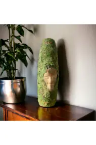 El Yapımı Yosun Detaylı İnsan Yüz Heykeli Dekorlu Özel Tasarım Vazo, Ev Dekoru, Ofis Dekoru - Görsel 2