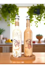 Sunum Stantlı Antik Yunan Figürlü Özel Tasarım Yağdanlık-Sirkelik Sosluk Seti Ev-Mutfak Dekoru